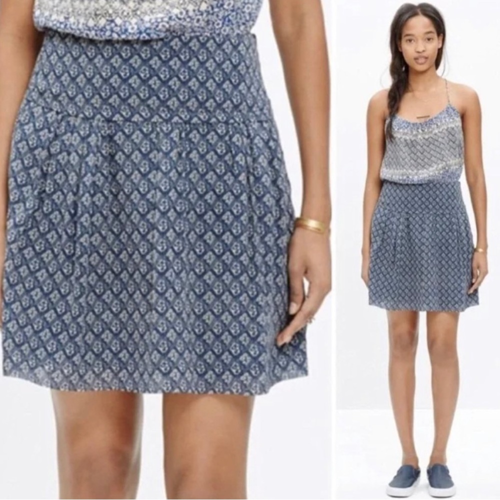 Madewell Nico Silk Skyline Skirt in Blue Moroccan Tile Print Size 4 EUC